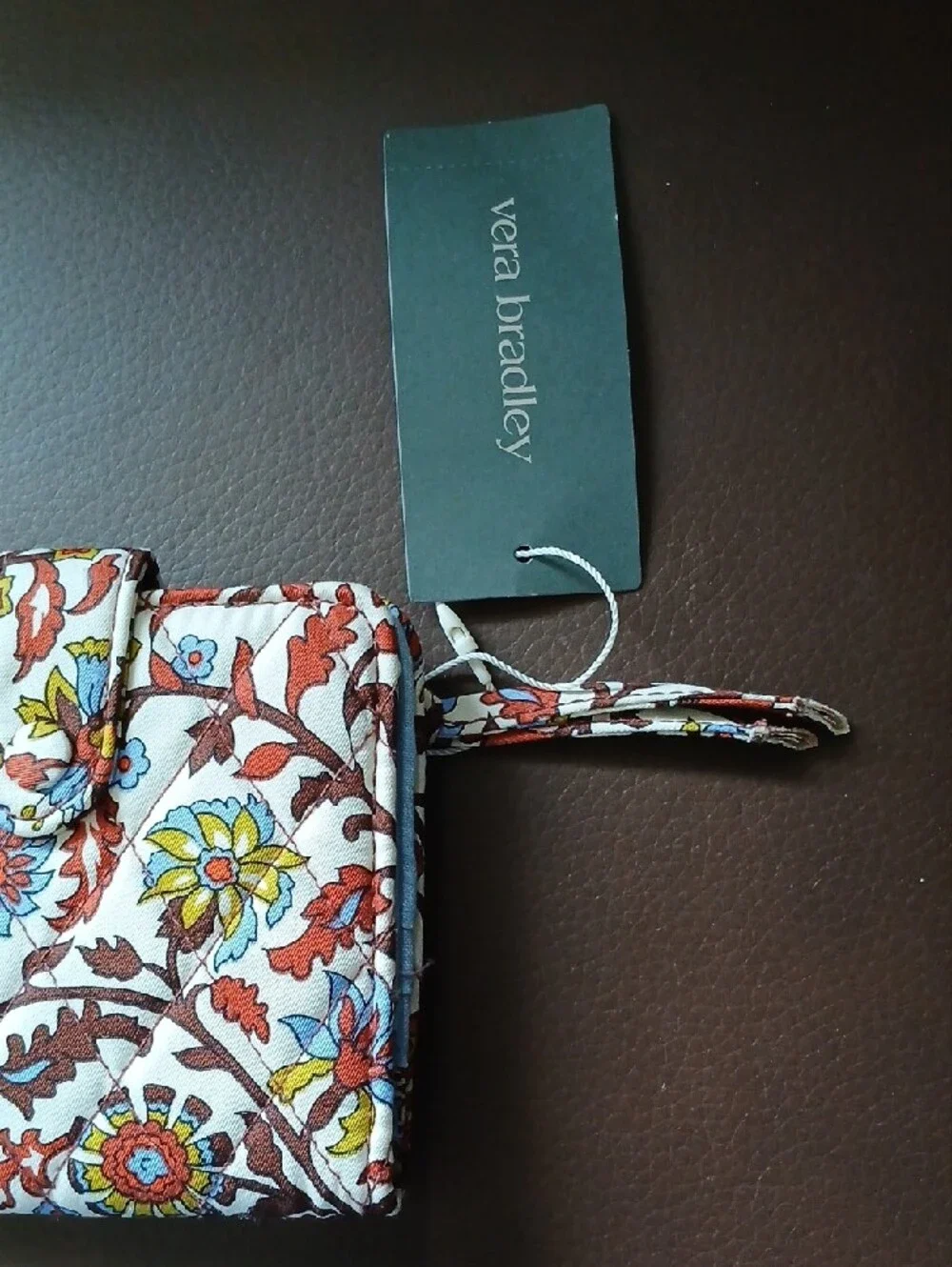 Vera Bradley Quilted Floral Wristlet Wallet in White, Brown, Yellow, Blue, Red